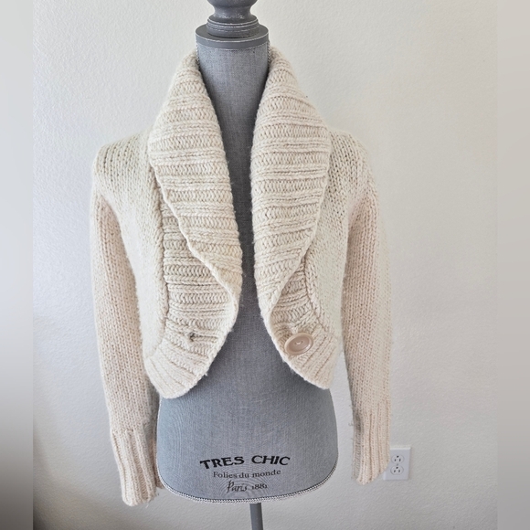 The Limited Y2K Heavy Cable Knit Cardigan Sweater Shrug One Button Size Small - Picture 4 of 16